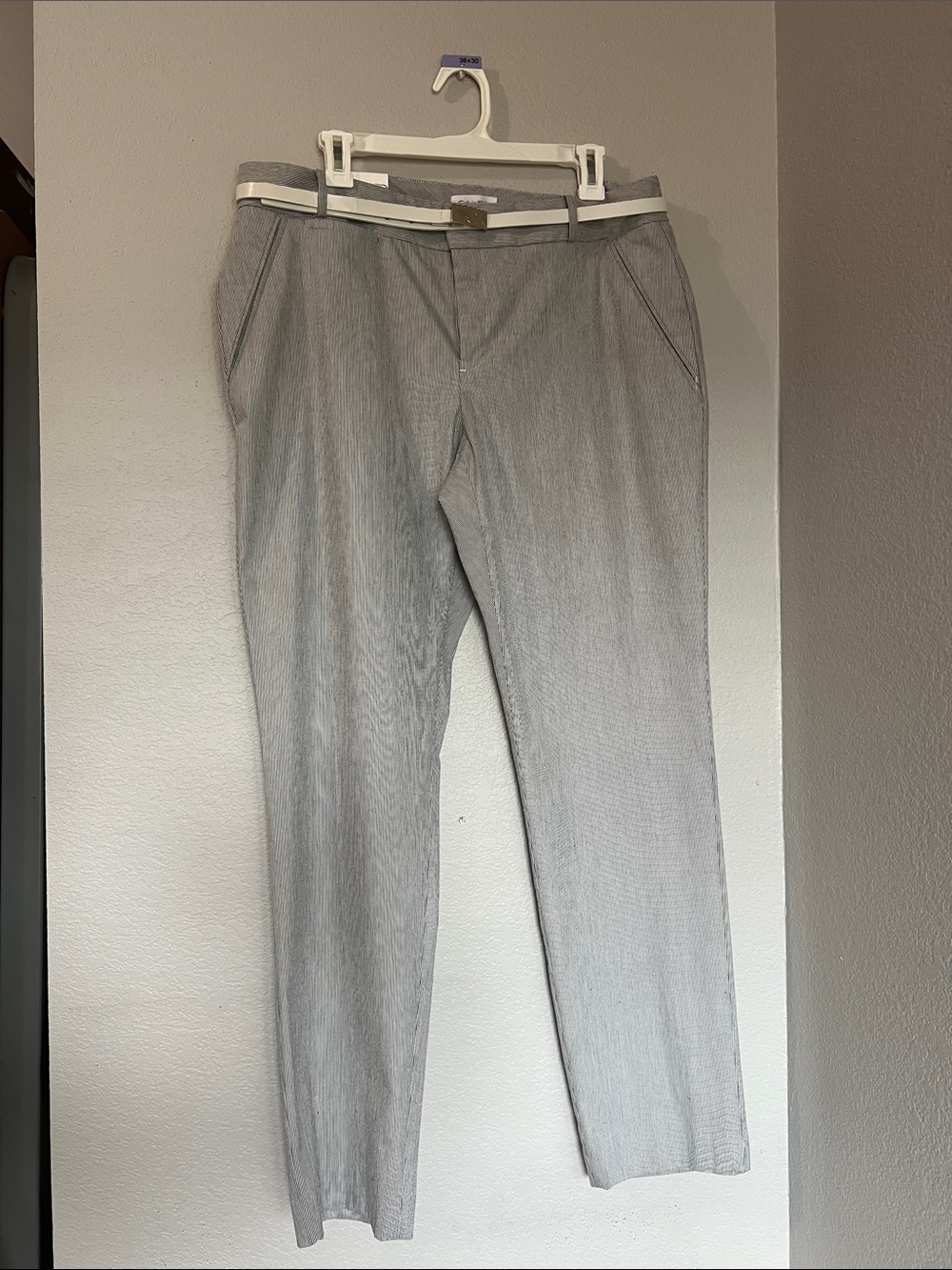 Women’s NWT Essential Skinny Pants Blue White Pinstripe Size 14 34x31  July 4